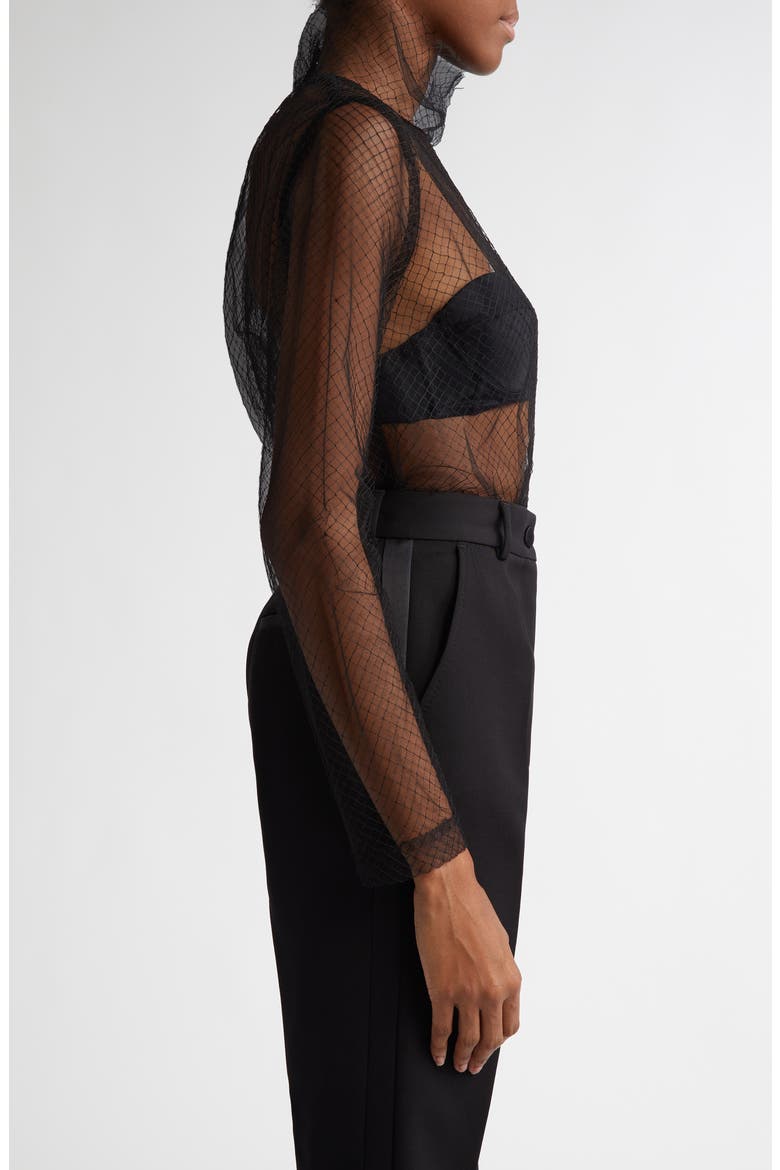 Fishnet Mesh Long Sleeve Top, Alternate, color, N0000 NERO