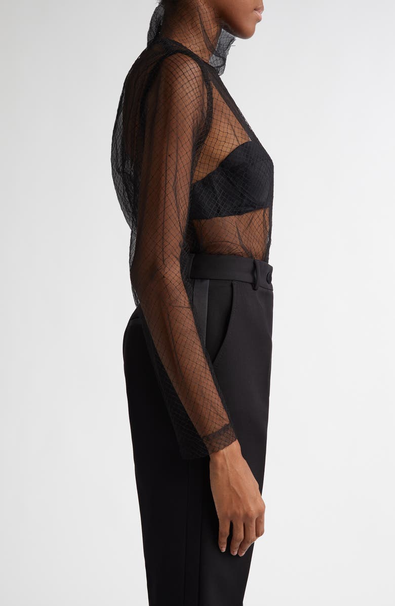 Dolce&Gabbana Fishnet Mesh Long Sleeve Top, Alternate, color, N0000 Nero