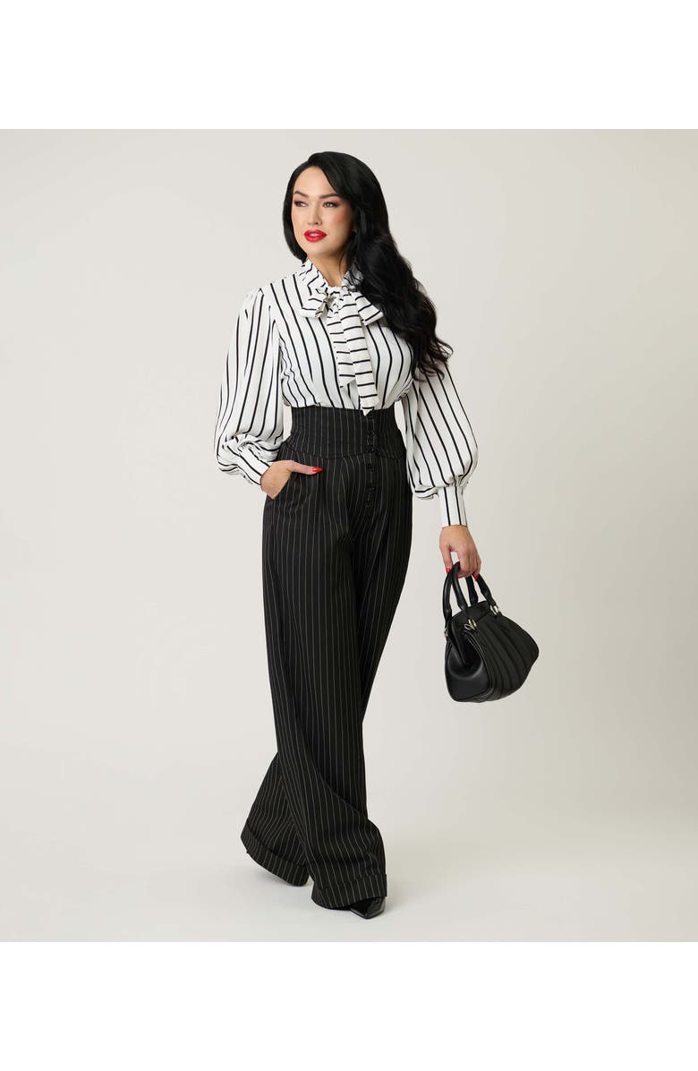 Unique Vintage High Waist Trouser, Alternate, color, Black Pinstripe