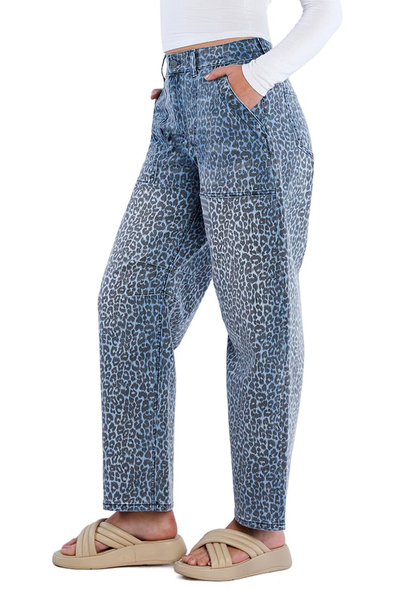 High Waist Animal Print Barrel Leg Jeans, Alternate, color, DENIM LEOPARD