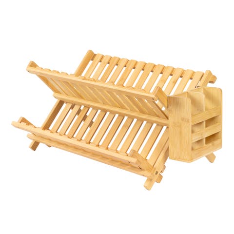 Arlen Farmhouse  Foldable 2-Tier Dish Drying Rack with Detachable Utensil Holder
