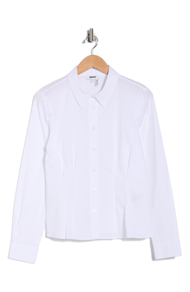 DKNY Long Sleeve Cotton Poplin Button-Up Shirt, Main, color, White