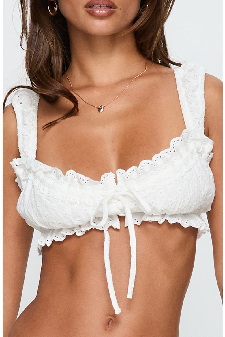 Midnight Sugar Eyelet Frilled Bralette Top, Main, color, WHITE