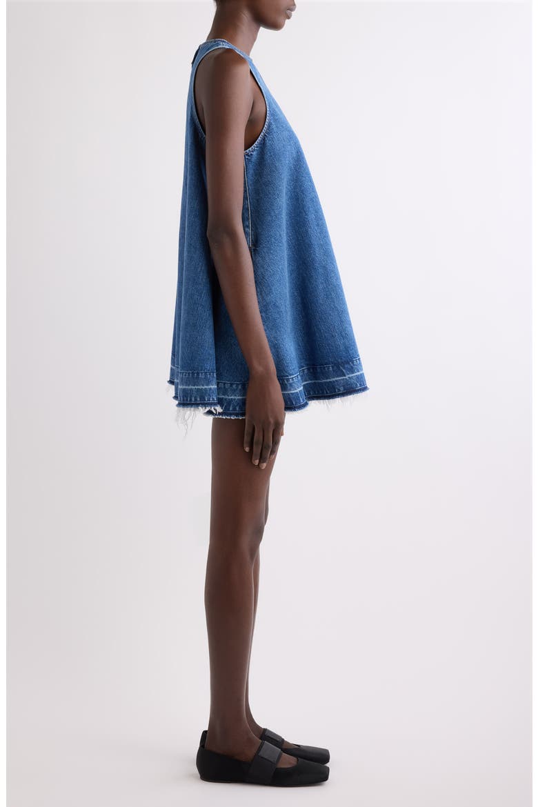 Raw Hem Trapeze Denim Minidress, Alternate, color, MEDIUM BLUE