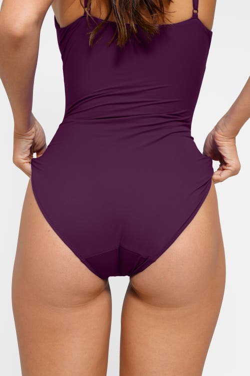 Popilush Shapewear Plunging V Slimming One-piece Swimsuit In Dark Pastel Purple