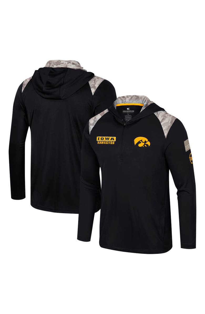COLOSSEUM Men's Colosseum Black Iowa Hawkeyes OHT Military Appreciation Quarter-Zip Hoodie Jacket, Main, color, Black