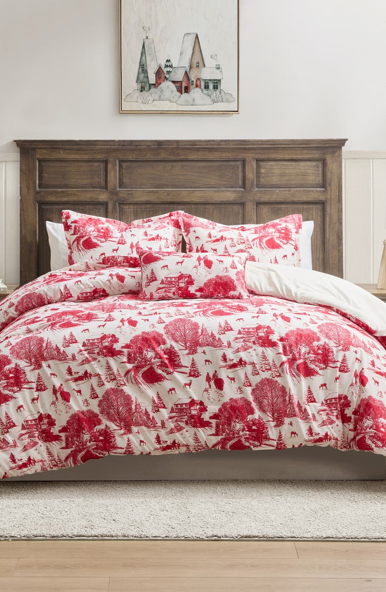 Hallmark Red Toile Comforter Set, Alternate, color, Red-White