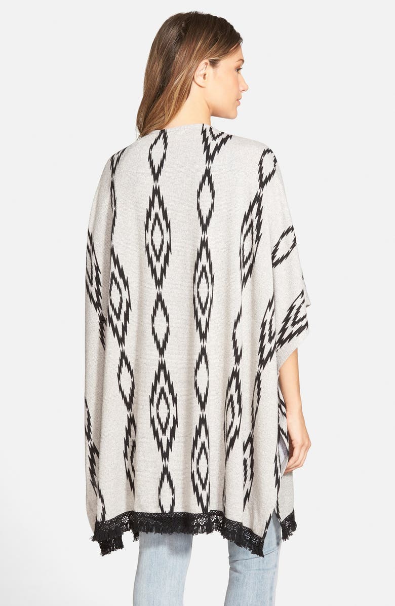 Painted Threads Print Fringe Trim Poncho, Alternate, color,