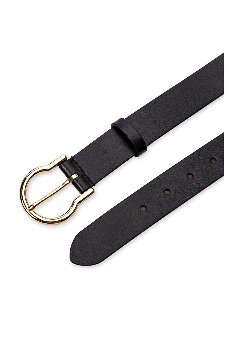 Hinged Buckle Leather Belt, Alternate, color, BLACK