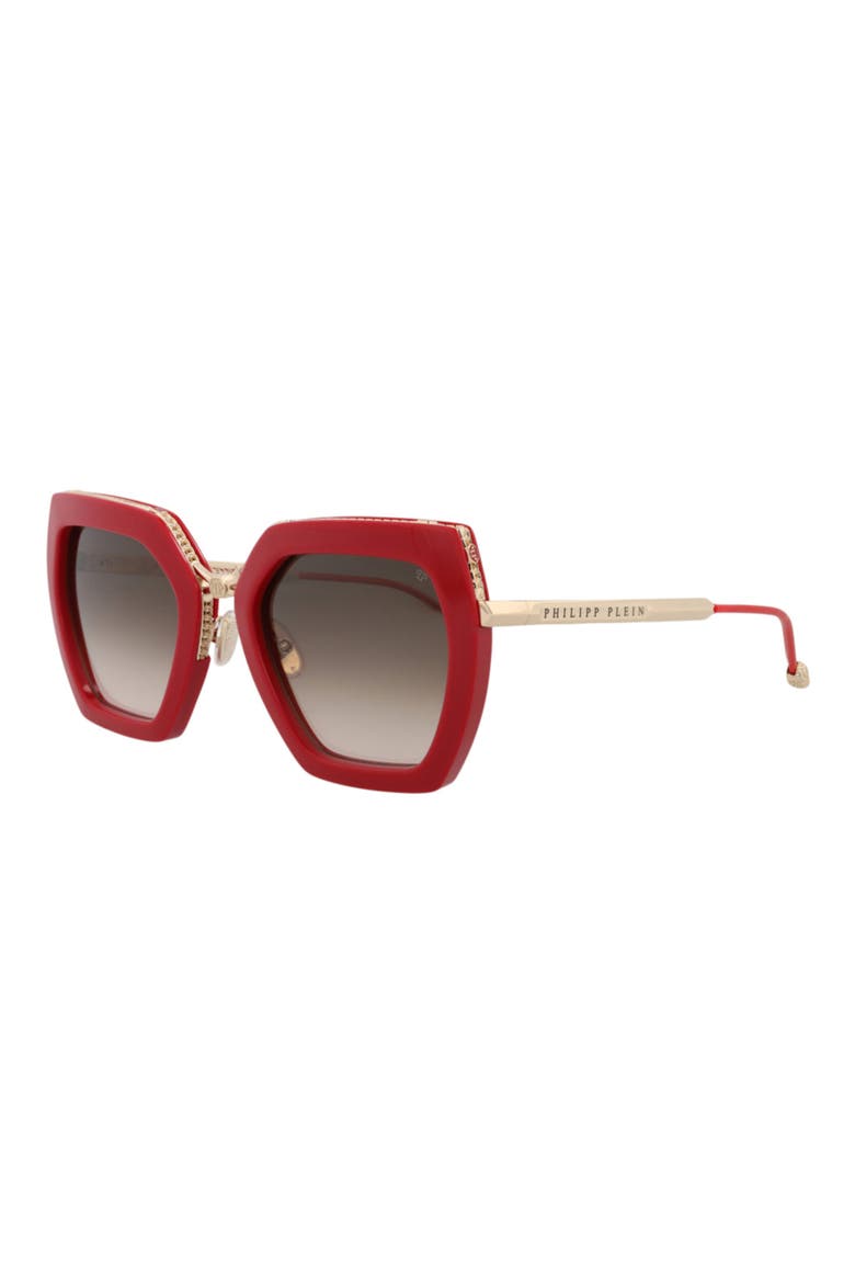 53mm Geometric Sunglasses, Alternate, color, RED GOLD BROWN