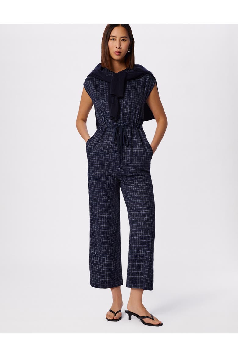 Grid Print Sleeveless Jumpsuit, Main, color, Blu/Multi