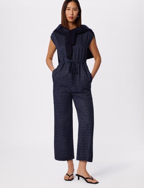 Grid Print Sleeveless Jumpsuit