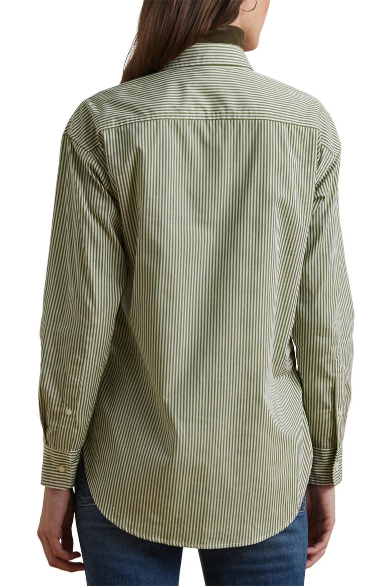Stripe Cotton Button-Up Shirt, Alternate, color, OLIVE/ WHITE