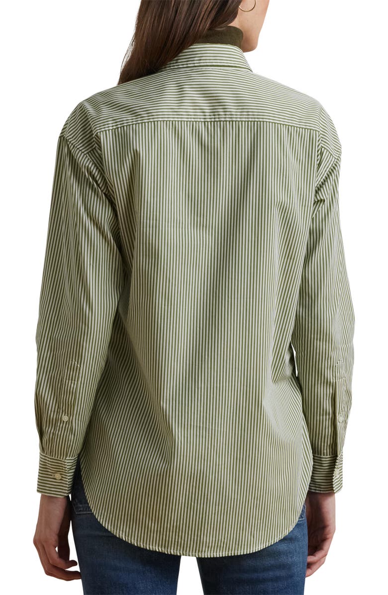 Lauren Ralph Lauren Stripe Cotton Button-Up Shirt, Alternate, color, Olive/ White