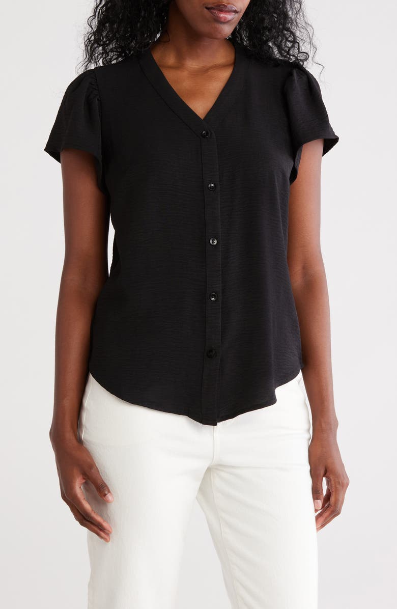 DKNY V-Neck Button-Up Top, Main, color, 