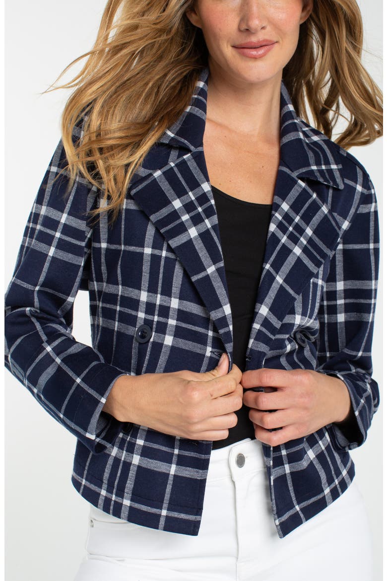 Plaid Crop Trench Jacket, Main, color, MIDNITE/ WHITE PLAID