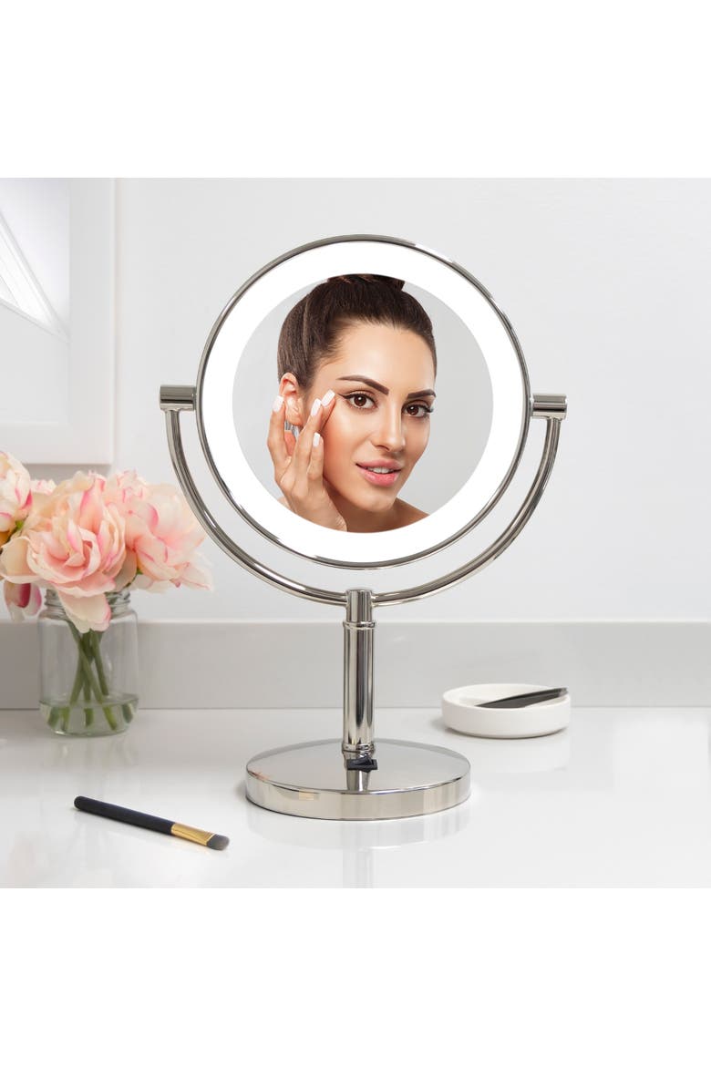 Laguna Lighted Makeup Mirror with 10X/1X Magnifications, Alternate, color, Polished Nickel