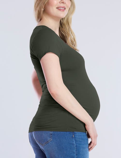 Motherhood Maternity V-neck Side-ruched Maternity Short Sleeve Tee In Deep Depths