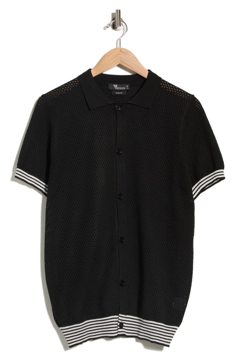 Textured Sweater Polo, Alternate, color, BLACK