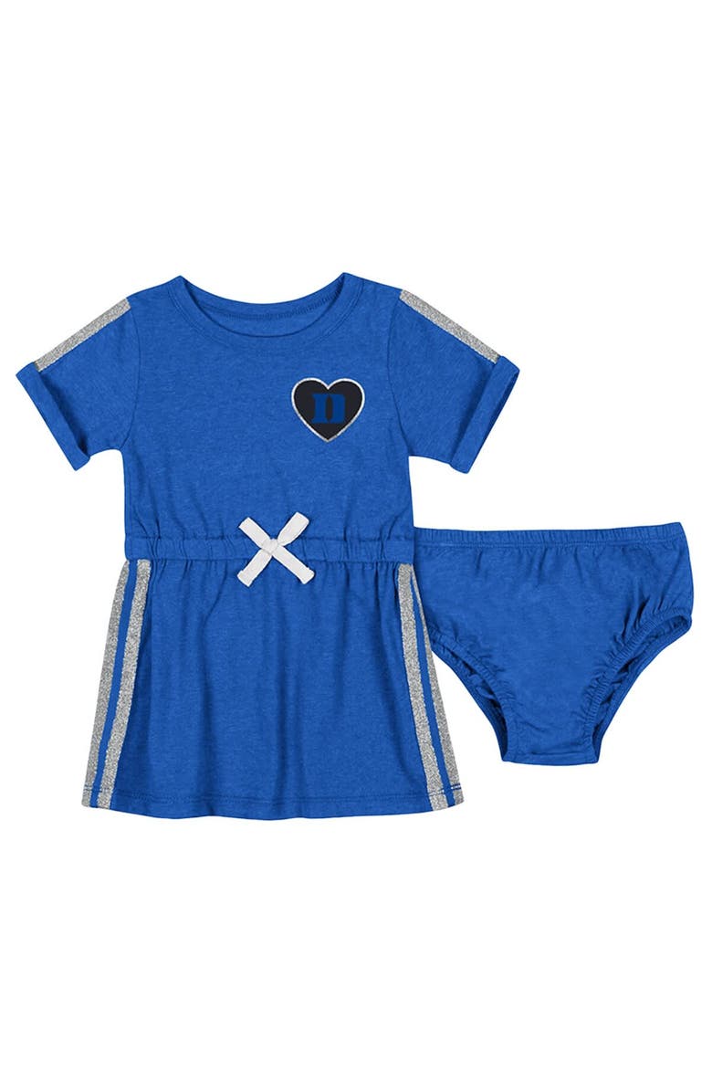 COLOSSEUM Girls Newborn & Infant Colosseum Royal Duke Blue Devils Xur Dress and Bloomer Set, Main, color, 