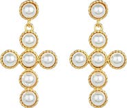 Bearfruit Jewelry Sterling Silver 18k Gold Plated Victoria Cross Pearl Earrings Statement