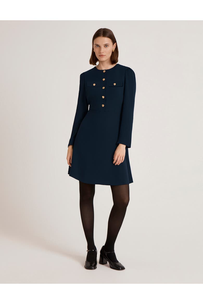Evie Long Sleeve Crepe Short Dress, Main, color, Navy