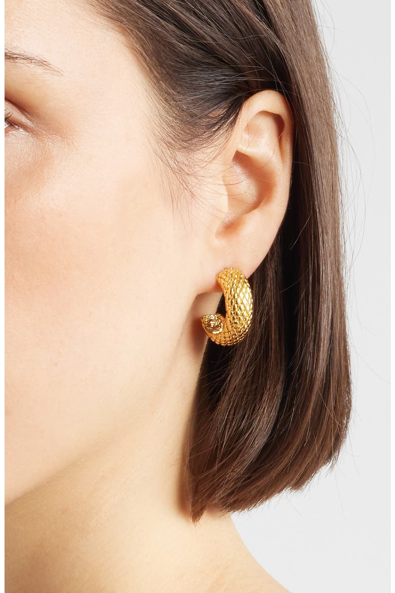 Snakeskin Textured Hoop Earrings, Alternate, color, GOLD