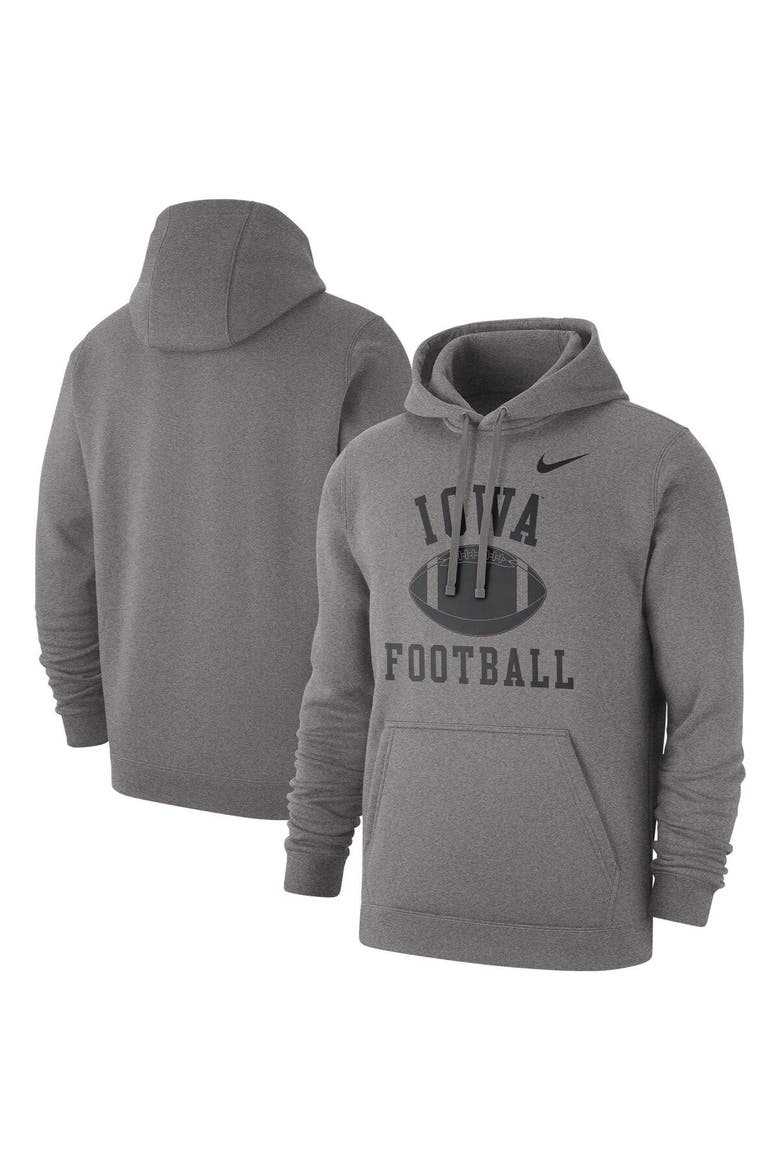 Men's Nike Heathered Gray Iowa Hawkeyes Football Club Pullover Hoodie, Main, color, Heather Gray