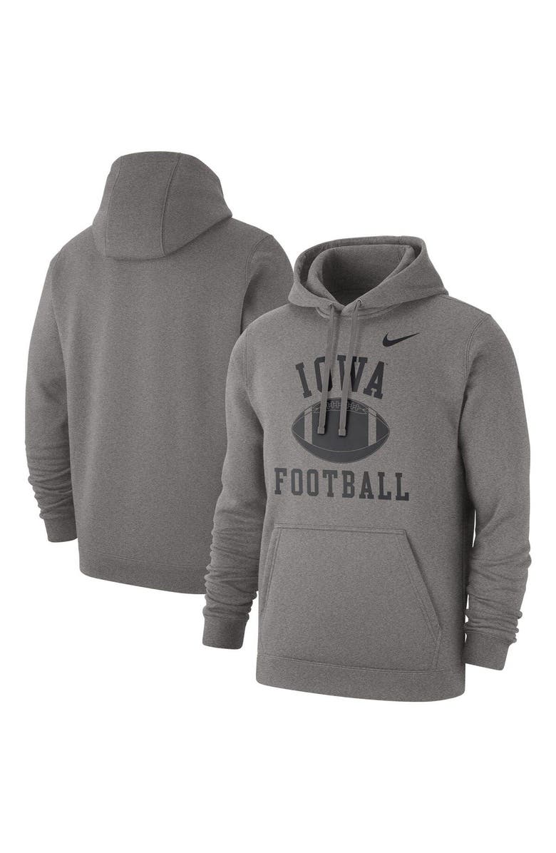 Nike Men's Nike Heathered Gray Iowa Hawkeyes Football Club Pullover Hoodie, Main, color,