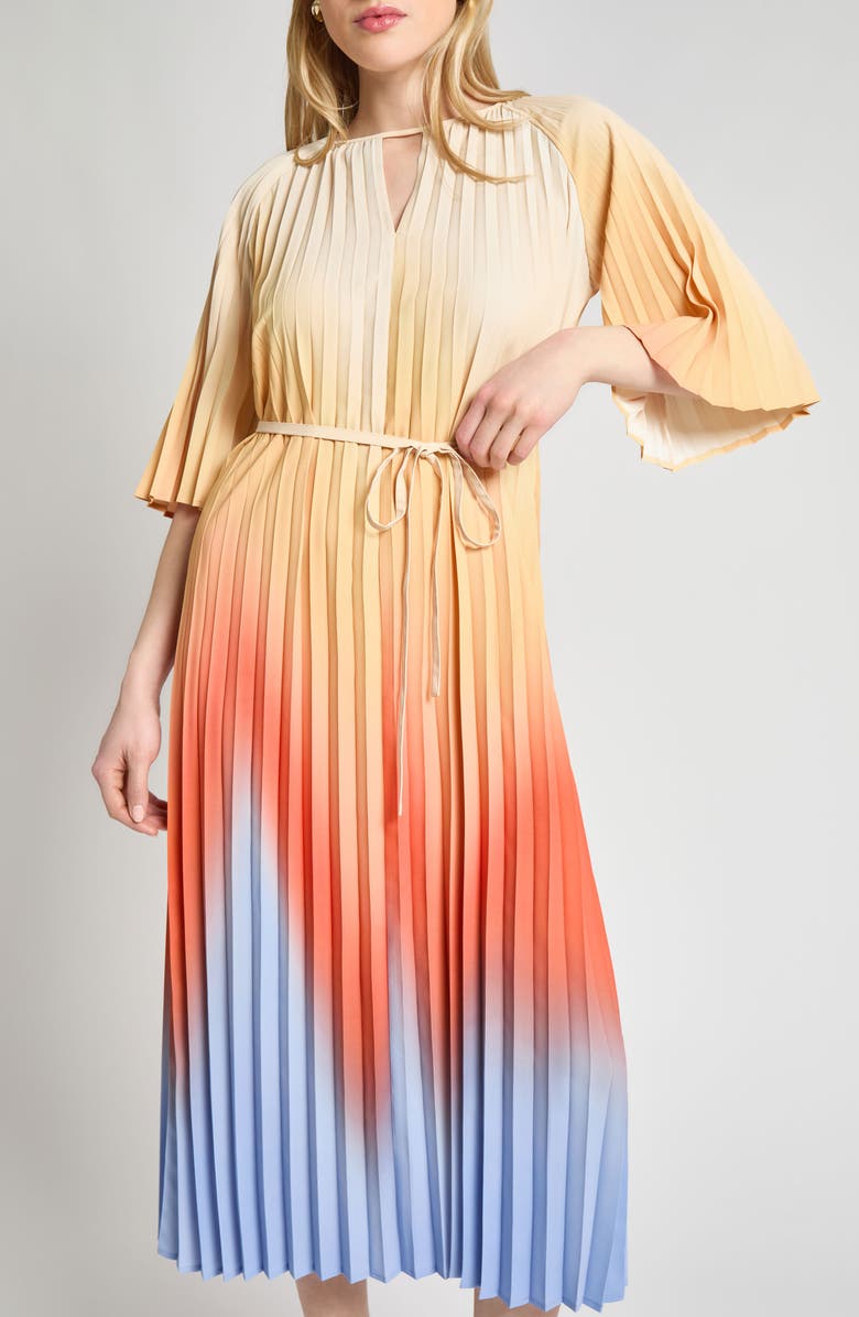Misook Pleated Ombré Crêpe de Chine Dress, Alternate, color, Arctic