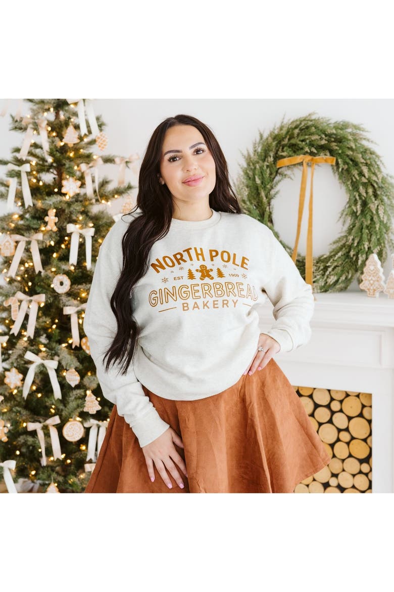 North Pole Gingerbread Christmas Women's Sweatshirt, Alternate, color, Natural Heather