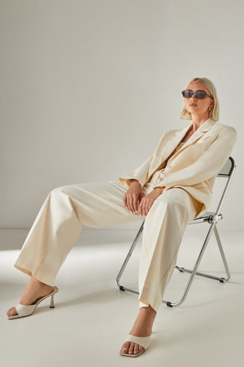 Twill Buckle Tailored Pants, Alternate, color, Cream