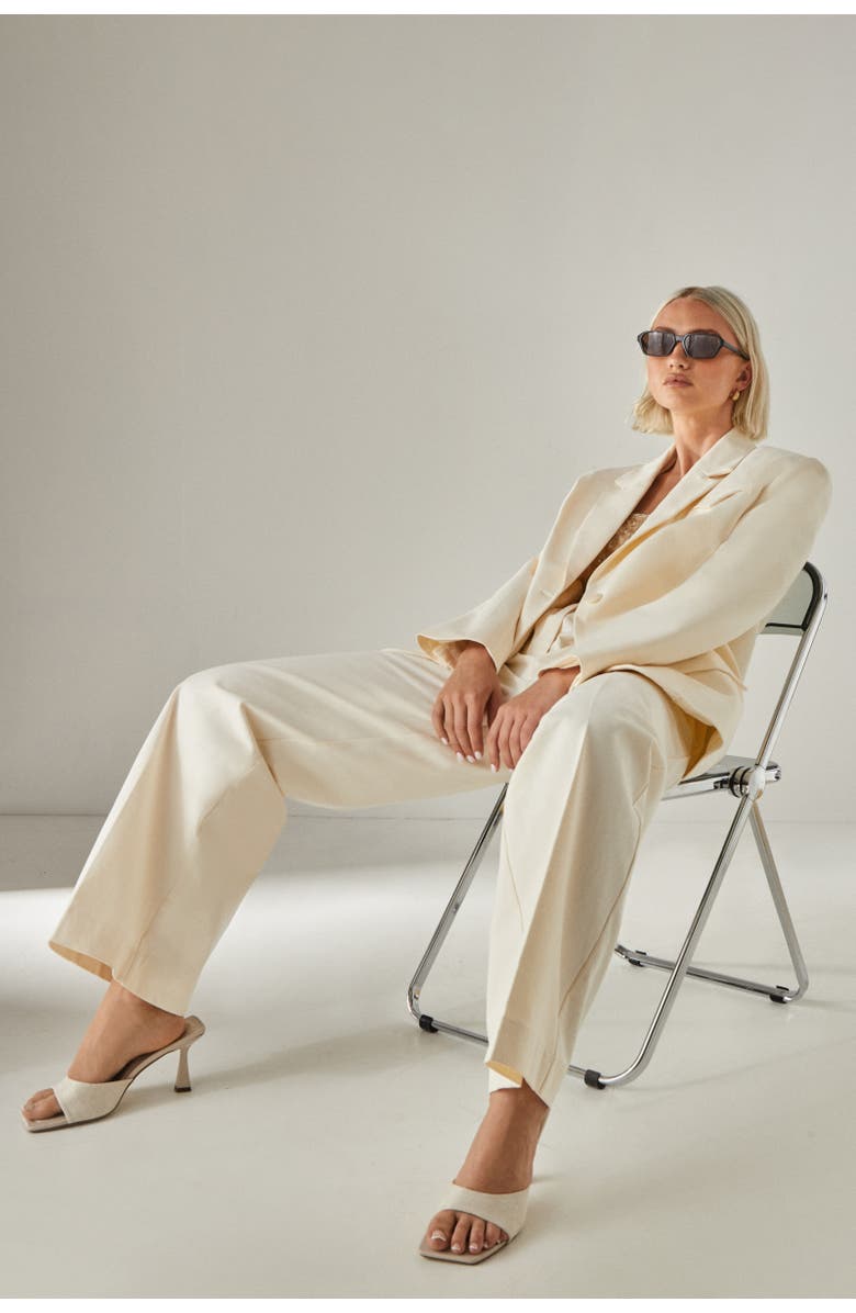 NASTY GAL Twill Buckle Tailored Pants, Alternate, color, Cream