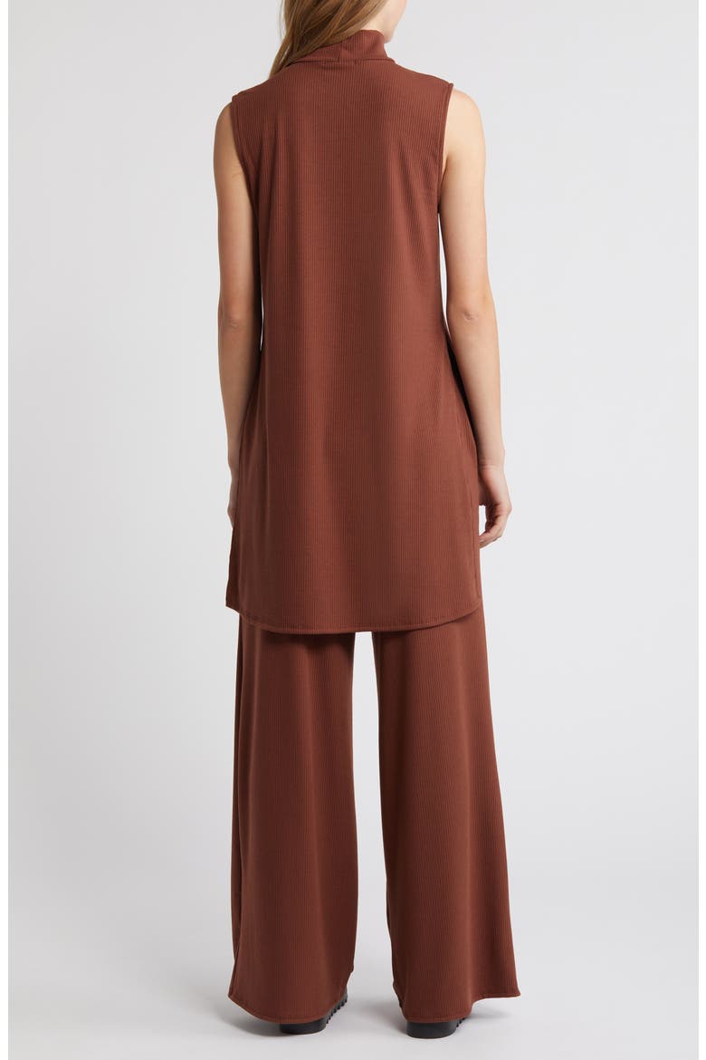 Gigi Rib Sleeveless Top & Wide Leg Pants, Alternate, color, BROWN
