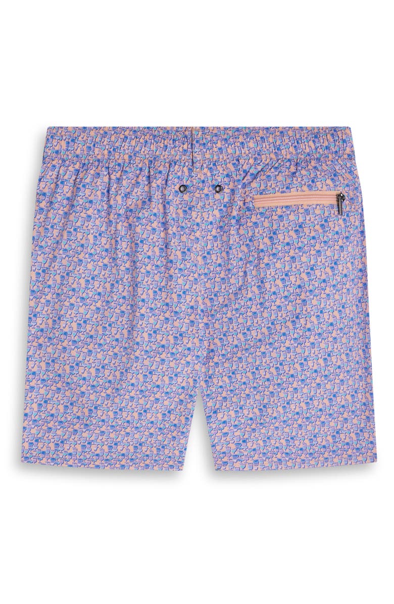 Bugatchi Kai Cocktail Print Swim Trunks, Alternate, color, Peach