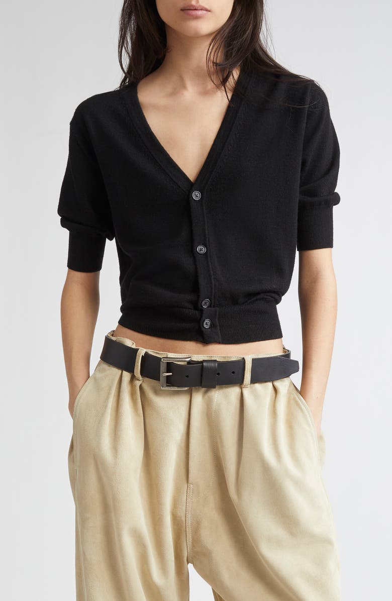 R13 Elbow Sleeve Split Hem Merino Wool Cardigan, Main, color, Black