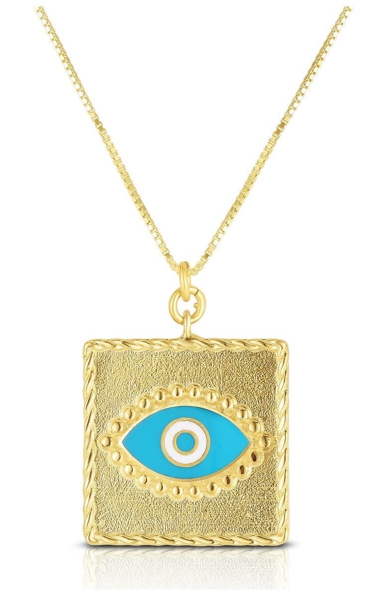 SPHERA MILANO 18K Yellow Gold Plated Sterling Silver Evil Eye Square Pendant Necklace, Main, color,