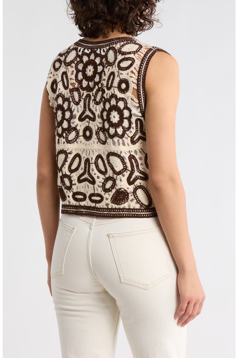 Floral Embroidered Open Knit Button Tank, Alternate, color, NATURAL/ DARK BROWN