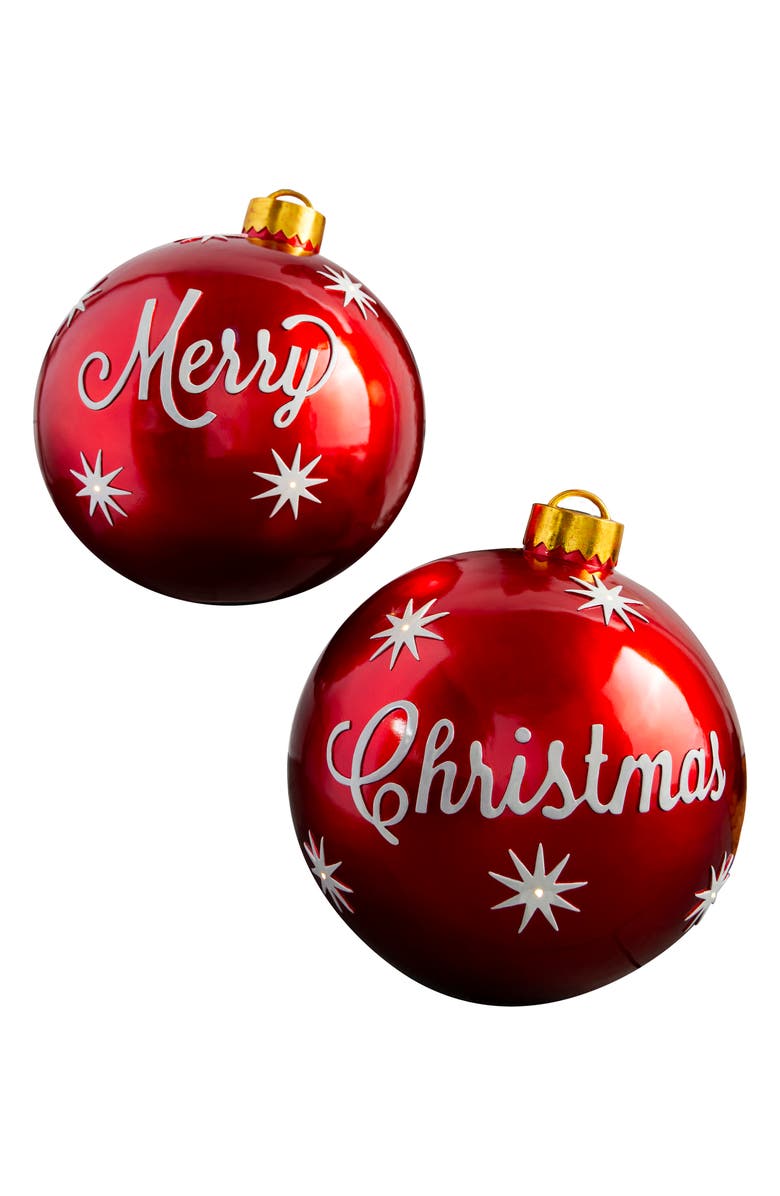 Balsam Hill Set of 2 Merry Christmas Outdoor Ornaments, Main, color, 