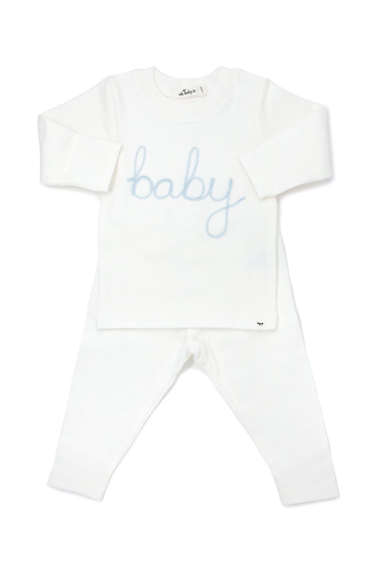 "baby" Sky Blue Embroidered Two Piece Set, Main, color, Cream