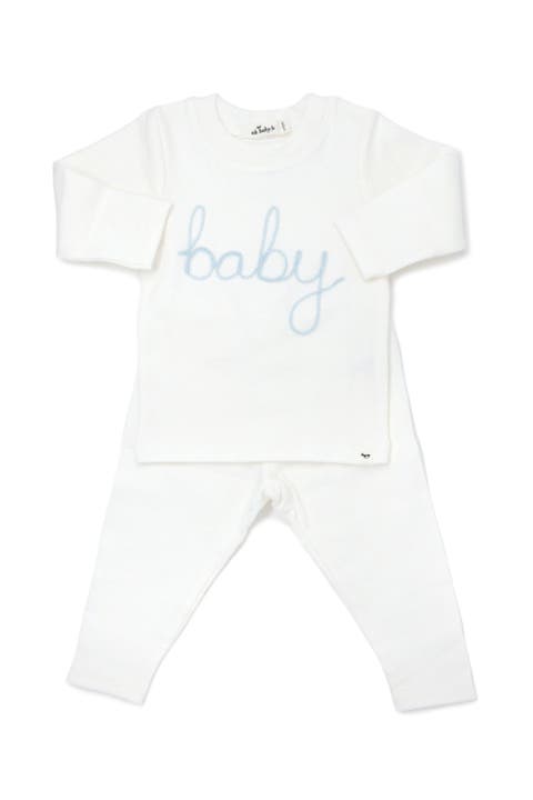 "baby" Sky Blue Embroidered Two Piece Set