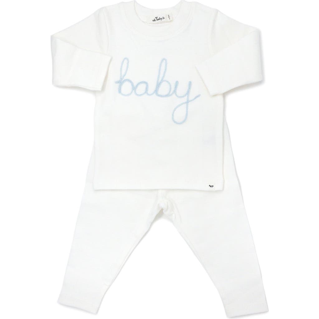 oh baby! "baby" Sky Blue Embroidered Two Piece Set in Cream  product