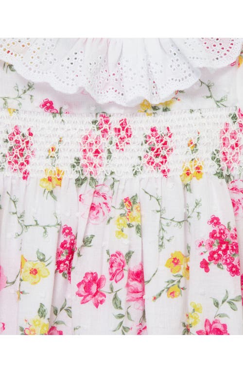 Little Me Rose Print Cotton Bubble Romper & Headband Set In Rose