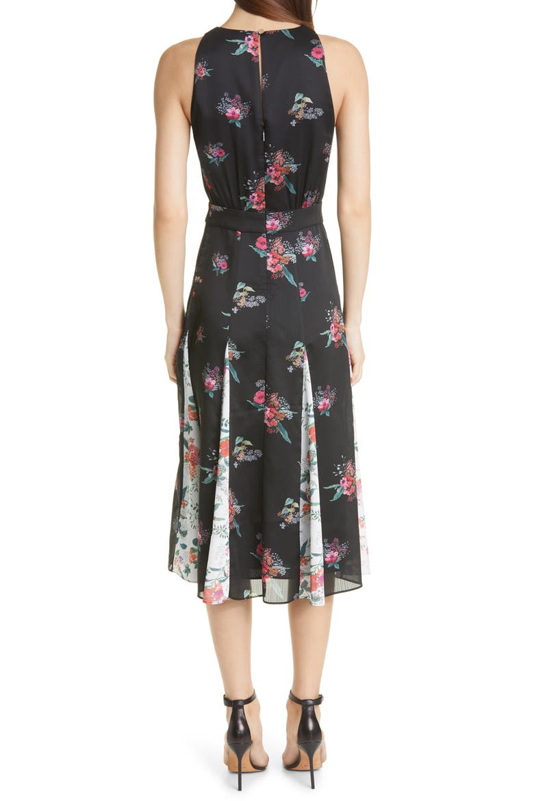 Metropolis Floral Print Midi Dress, Alternate, color, BLACK