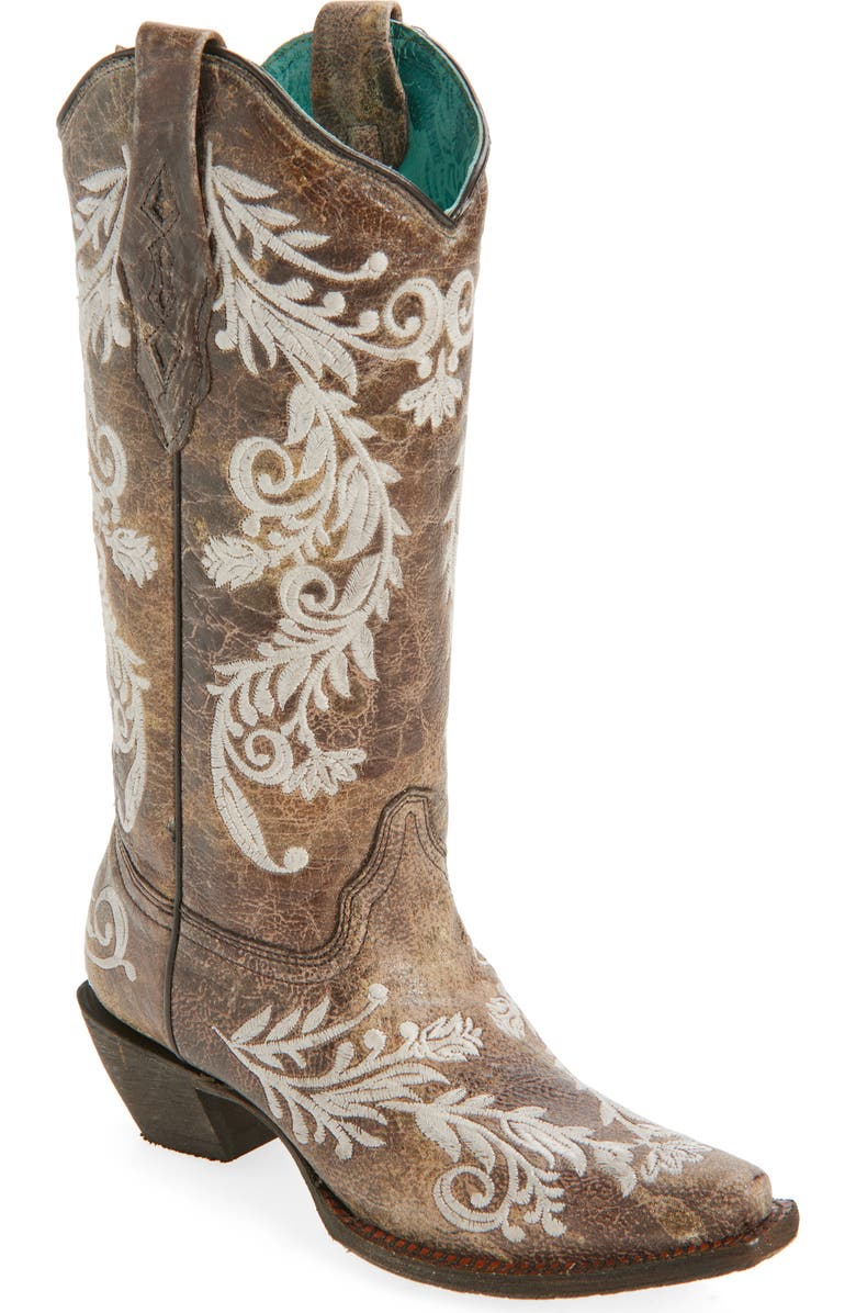 CORRAL Embroidered Crackled Mid Calf Western Boot, Main, color,