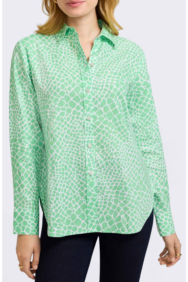 Meghan Giraffe Print Linen Blend Shirt, Main, color, NEW LEAF/ WHITE