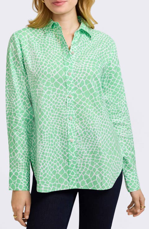 Meghan Giraffe Print Linen Blend Shirt