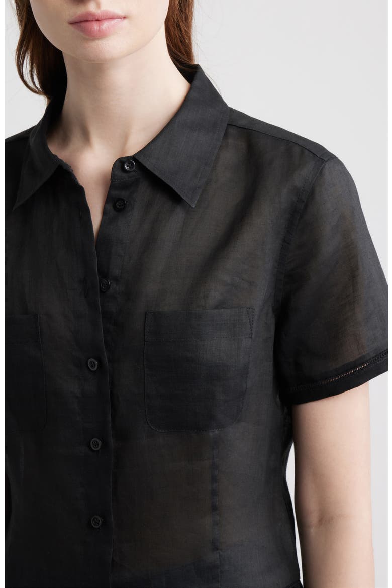 The Embroidered Seaside Ramie Button-Up Top, Alternate, color, BLACK