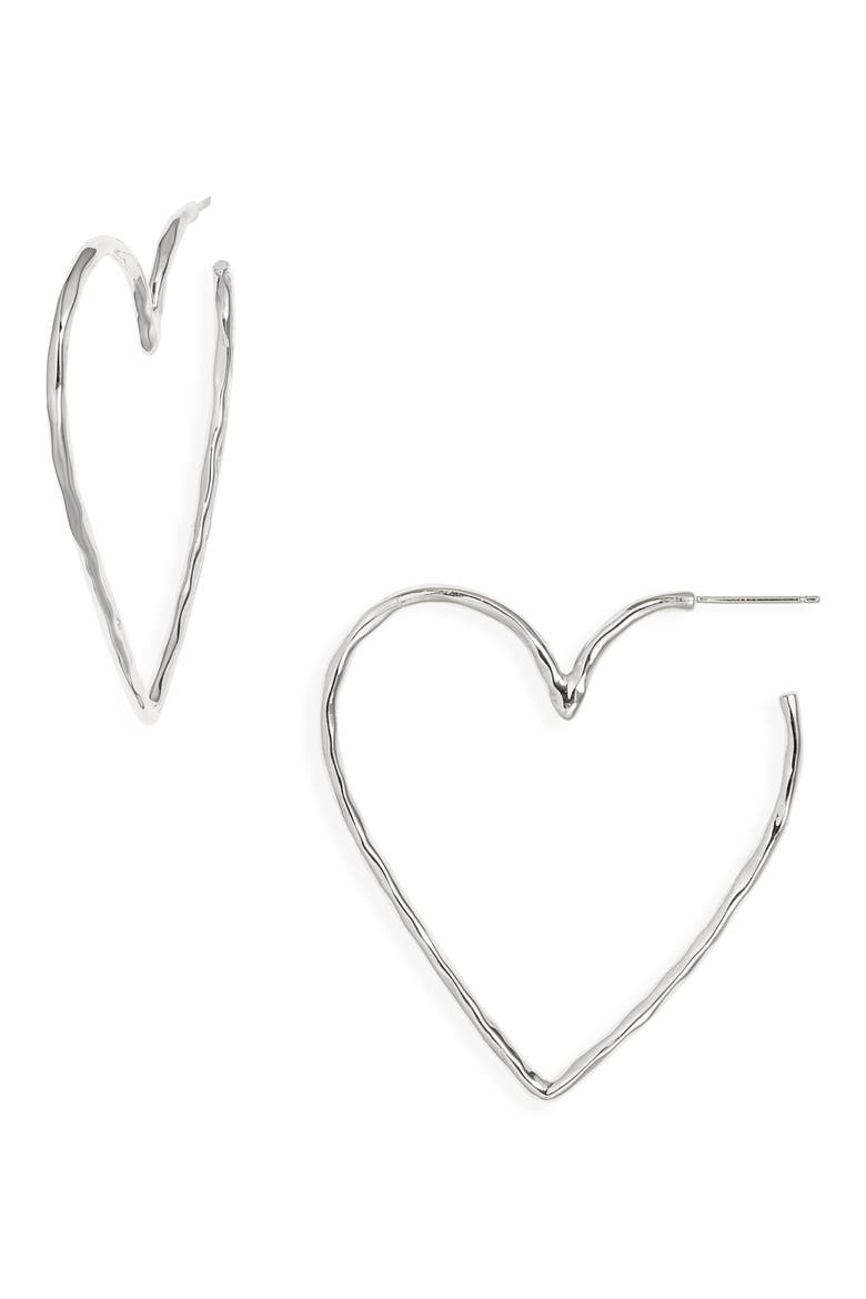 Hammered Heart Hoop Earrings, Main, color, SILVER