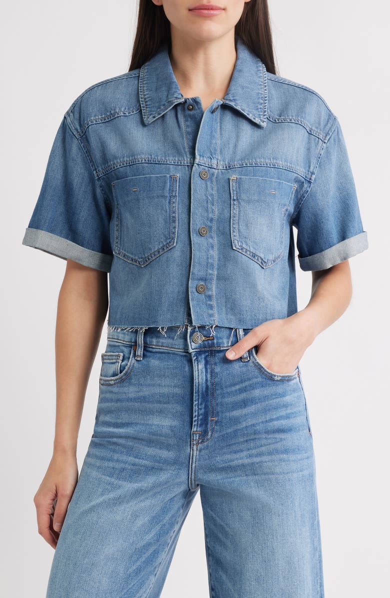 HIDDEN JEANS Crop Denim Shirt, Main, color, Medium Wash